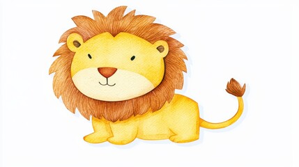 Adorable lion sticky note, golden yellow, isolated on white, Watercolor style