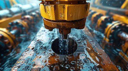 Aufkleber - Close up of well drilling rig boring down into the earth. Generative AI.