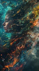 Canvas Print - Abstract Dreamlike Portrait with Fire and Smoke