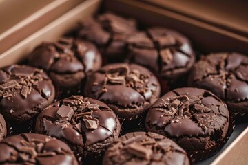 Poster - Chocolate muffins covered in chocolate icing and chocolate shavings in a box