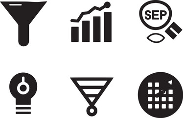 A straightforward vector icon set with a funnel, A/B testing, SEO analysis, and keyword ranking 