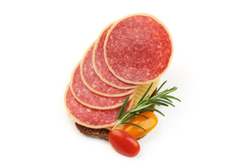 Wall Mural - Salami with cheese, salami parmesano, isolated on white background.