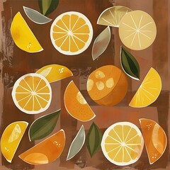 Vibrant Citrus Fruit Illustration. A vibrant and stylized illustration featuring a collection of citrus fruits, showcasing their bright colors and organic shapes.