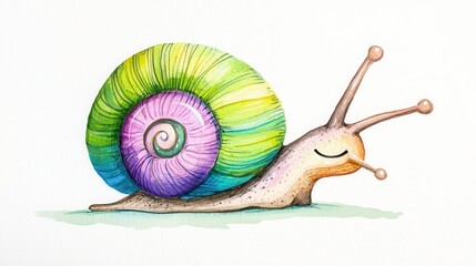 Poster - Watercolor Illustration of a Colorful Snail.