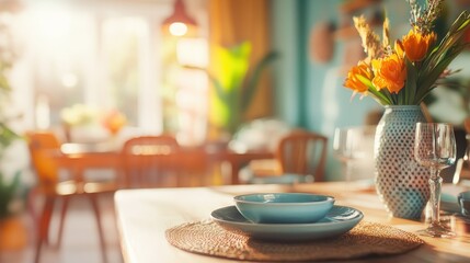 Wall Mural - Dining Table Set with Sunlit Window