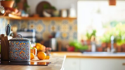 Poster - Kitchen Countertop with Ceramic Container and Lemons