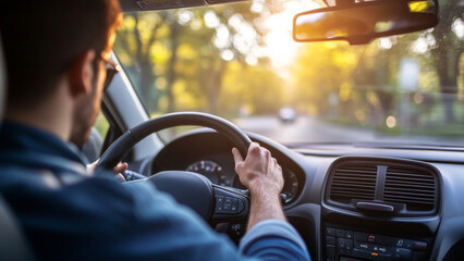 man driving a car 