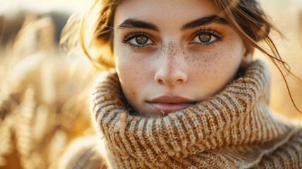 Fashion Comfort: Stylish Woman in a Cozy Turtleneck Sweater.