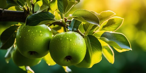 Wall Mural - Green Apples on a Tree Branch