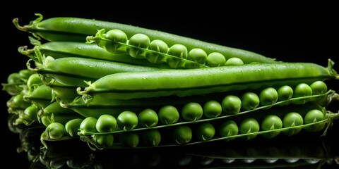 Poster - Fresh Green Peas on a Black Background