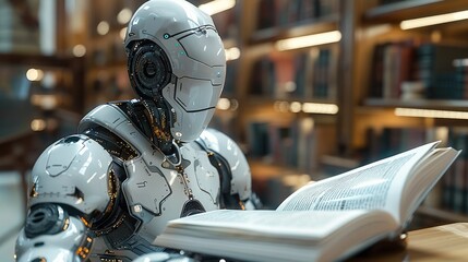 Aufkleber - A robot are studying new foreign words from the book. Generative AI.