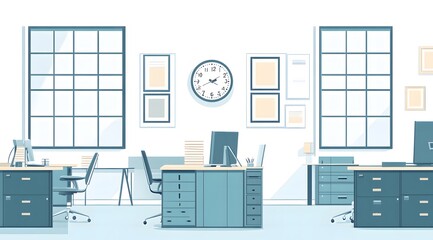 Canvas Print - illustration of an office space with desks, chairs and bookshelves,workspace