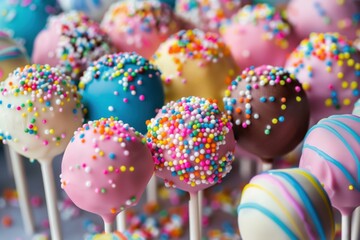 Wall Mural - Delicious and colorful cake pops covered in sprinkles are ready to be eaten