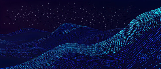 A flat vector illustration of a coding concept, deep blue theme, technology background, code snippets flowing across, binary codes integrated into the design, subtle glow effects, dark blue tones