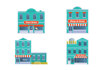 Canvas Print - Shop and store building collection, vector illustration premium detail flat, front view.	