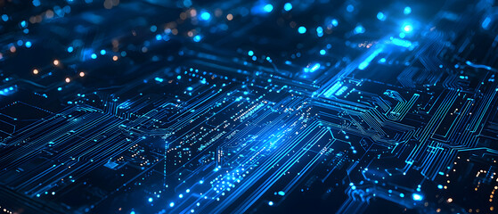 A flat vector illustration of a coding concept, deep blue theme, technology background, code snippets flowing across, binary codes integrated into the design, subtle glow effects, dark blue tones