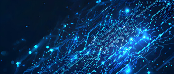 A flat vector illustration of a coding concept, deep blue theme, technology background, code snippets flowing across, binary codes integrated into the design, subtle glow effects, dark blue tones