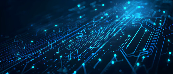 A flat vector illustration of a coding concept, deep blue theme, technology background, code snippets flowing across, binary codes integrated into the design, subtle glow effects, dark blue tones