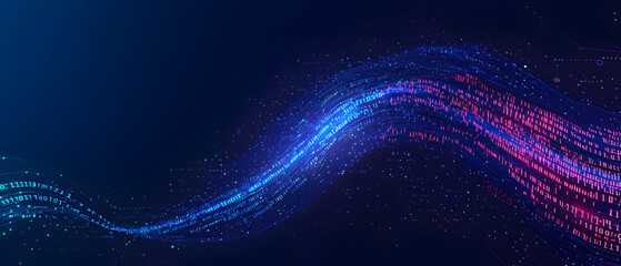 A flat vector illustration of a coding concept, deep blue theme, technology background, code snippets flowing across, binary codes integrated into the design, subtle glow effects, dark blue tones