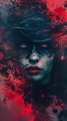 Poster - Intense Red Eyes: A Dramatic Abstract Portrait