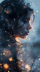 Canvas Print - Woman with Glowing Hair and Sparkles - Dreamy Portrait