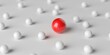 © Shawn Hempel - Large red sphere in group of white spheres on white background, leader, team or success business concept