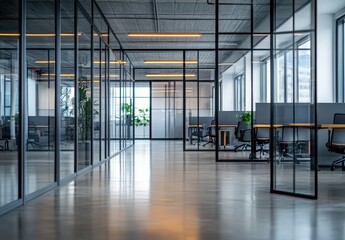 Poster - Modern Office Interior with Glass Walls and Desks