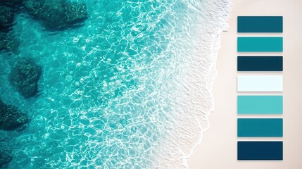 Poster - Turquoise Ocean Water and White Sand Beach With Color Palette