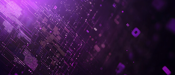 
A flat vector illustration of a graphic technology background, deep purple tones, coding elements, grid patterns, code symbols floating, modern and clean vector art, subtle lighting effects, digital 