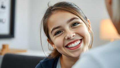 Girl teenager is happy after a successful therapy by psychologis isolated with white highlights, png