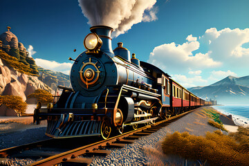 Canvas Print - Artistic Depiction of a Vintage Locomotive