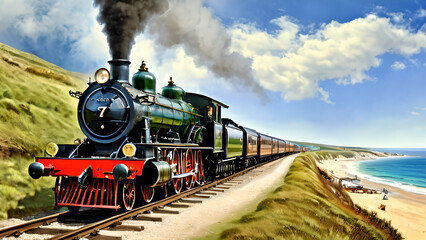 Canvas Print - Artistic Depiction of a Vintage Locomotive