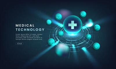 Healthcare technology and medical innovation digital technology background. Medical, science and technology concepts. Abstract futuristic design. Vector illustration.