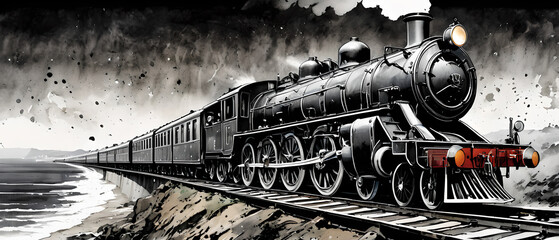 Wall Mural - Artistic Depiction of a Vintage Locomotive