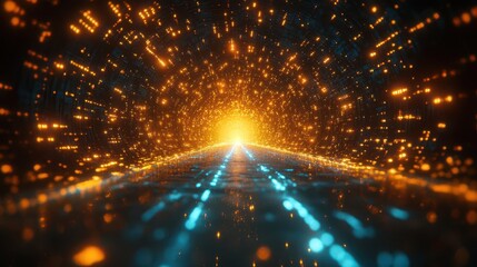 Wall Mural - futuristic laser light show vibrant yellow gold and blue beams slice through dark space geometric sh