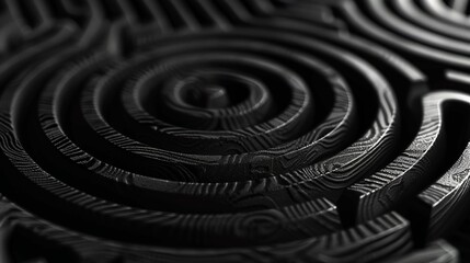 Canvas Print - intricate black fingerprint maze labyrinth background wallpaper with detailed patterns and textures,