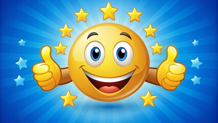 A happy smiley face with thumbs up and stars to represent positive feedback and customer satisfaction