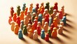 © DreamART - A group of colorful silhouette figures, wooden figurines, diverse community, people icons, warm color palette, simple shapes, symbol of unity, minimalist style
