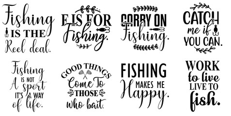 Wall Mural - Minimalist Fishing Typographic Emblems, Inscriptions Set Vector Illustration for Decal, Printable, Magazine