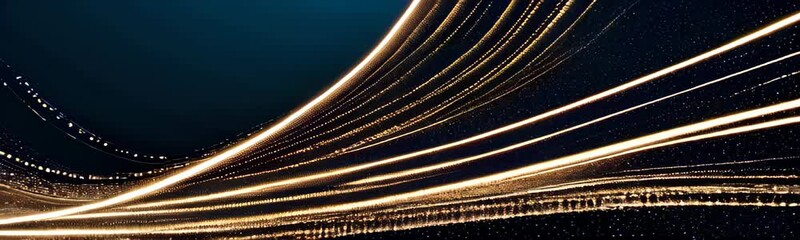 Abstract glowing digital cyber wave made of golden particles and dots moves on a dark background, big data visualization, futuristic and technological