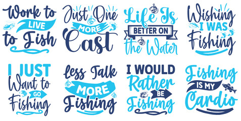 Wall Mural - Vibrant Fishing Inscriptions, Quotes Pack Vector Illustration for Icon, Printing Press, Printable