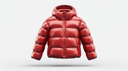 3D illustration of a red down jacket mockup isolated on a white background