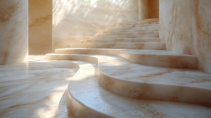 Wall Mural - Luxurious marble staircase design with natural light creating an elegant and serene architectural ambiance