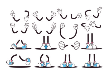 Wall Mural - Retro Cartoon Style Illustration Featuring Different Hand and Leg Poses. Vector Collection Includes Feet and Arms