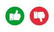 © MasterSergeant - green thumb up and red thumb down round solid vector icons, like and dislike social media symbols