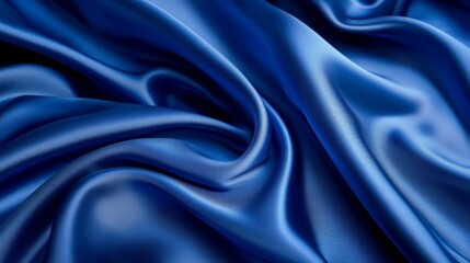 Poster - Elegant blue silk fabric flowing in the wind, smooth texture and rich color, close-up