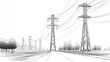 © Khalida - Monochrome illustration of high voltage power line towers presented as an electric transmission vector illustration