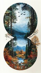 Sticker - Surreal Forest Landscape with Bats and Mountains