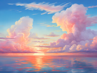 Wall Mural - Cotton Candy Cloud Tropical Sunrise, Summer with colorful theme as texture frame background