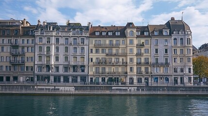 Wall Mural - Buildings On RhÃ´ne Rive Quay In Geneva, Switzerland